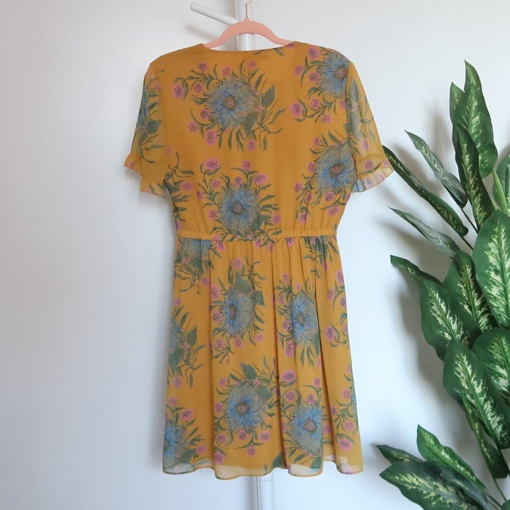 Madewell Sweetgrass Ruffle Sleeve Mini Dress in Painted Blooms Yellow & Blue 6 - Picture 12 of 16